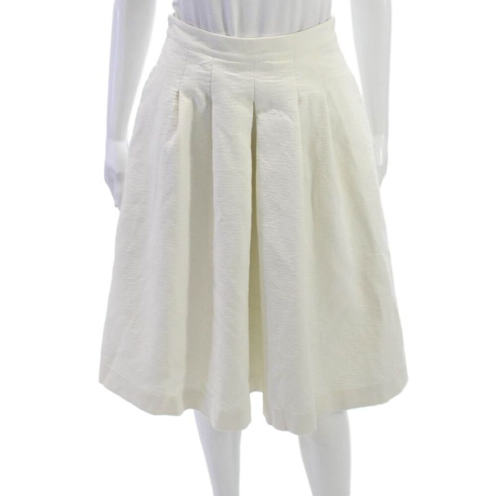 Boden Womens Pleated Cotton Long Skirt White Zip Size 6